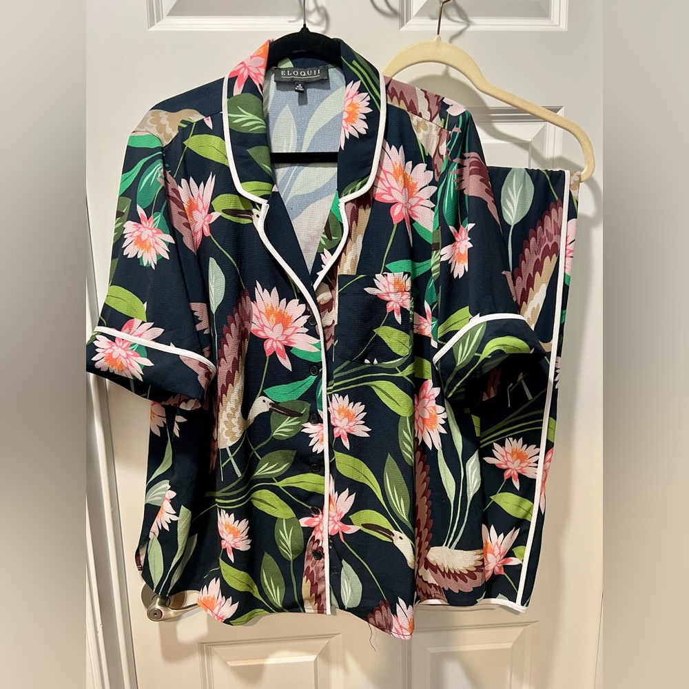 EUC ELOQUII Printed Pajama Top & Studio Wide Leg Pajama Pant, Sz 16 Plus